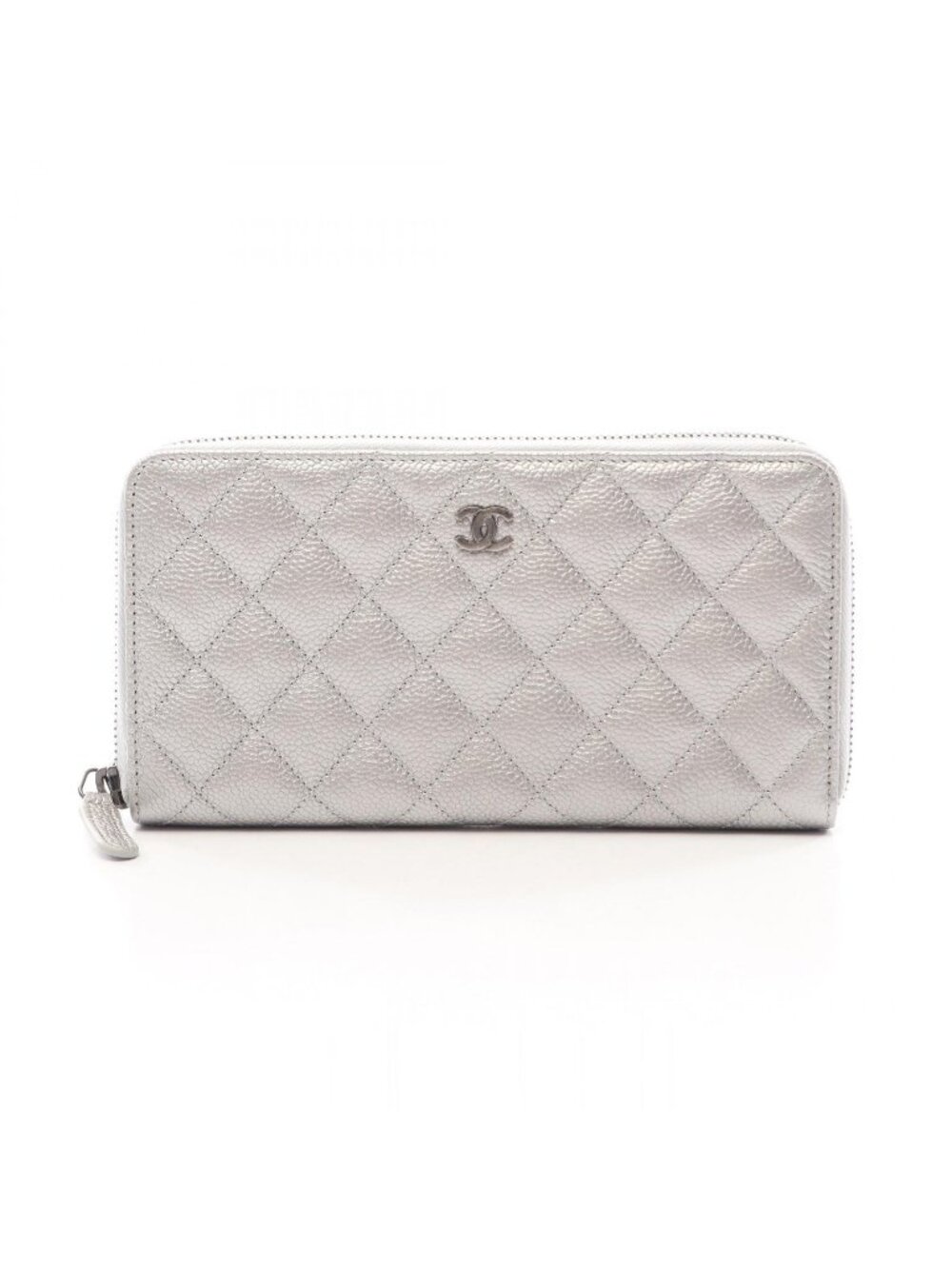 Chanel Round Wallet Quilted Antique Silver Caviar Leather